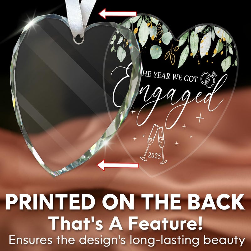 HEXMOZ Engagement Ornament 2025 - First Christmas Engaged Ornament 2025 for Couples - Engagement Gifts for Couples, Women, Fiance, Her, Newly Engaged Couple, Bride to Be - Glass Ornaments Party Decor - Image 3